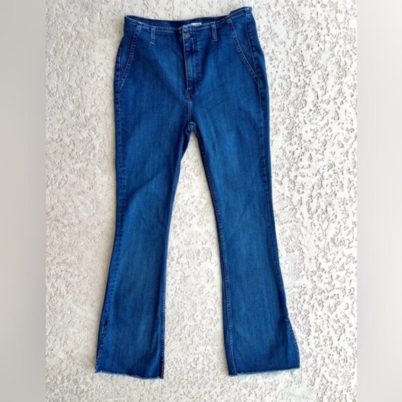 We The Free Jeans Size 30 Flare Flared Hippie High Rise Blue Denim Split Hem - Picture 2 of 7